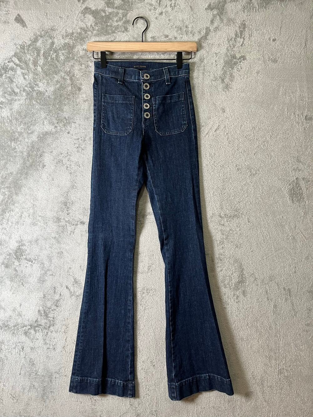 Ramy Brook Dark Wash High Rise Button Fly Flare Jeans Y2K Retro Western Chic 23